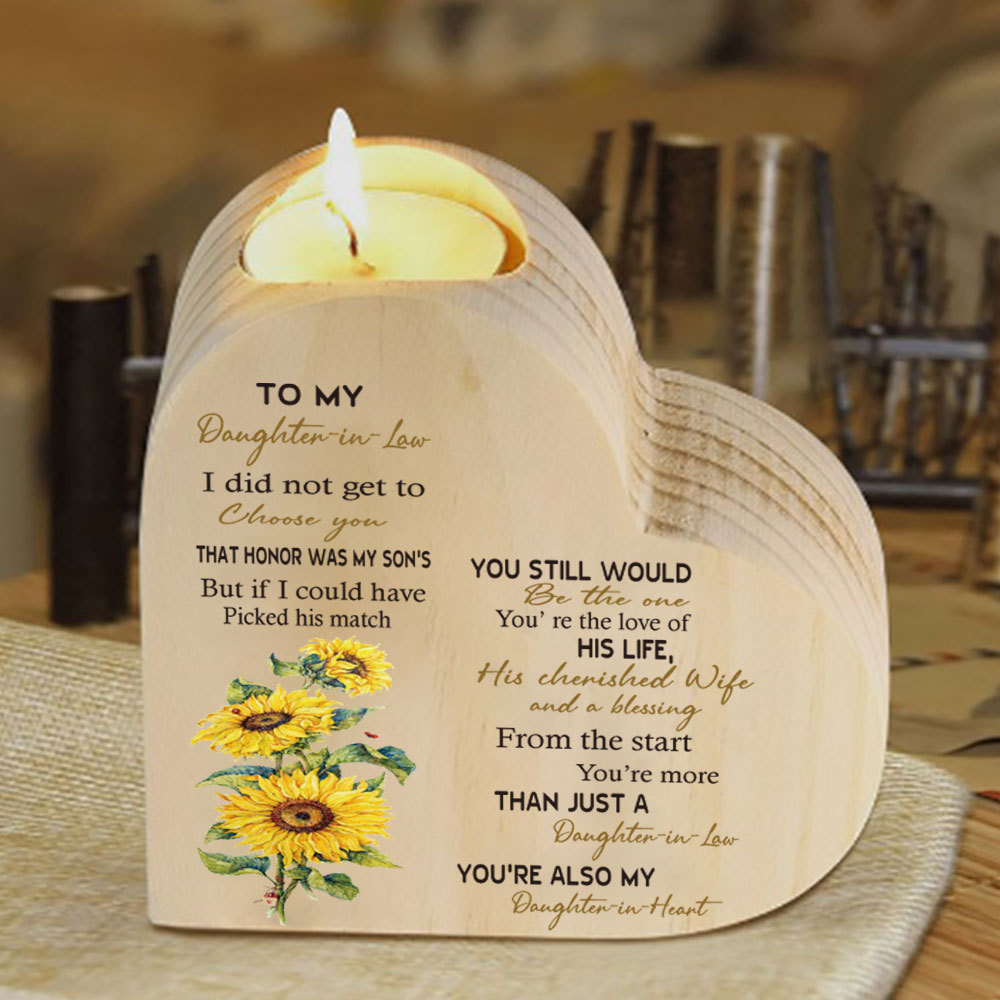 To My Daughter-in-law-Wooden Heart Candle Holder Sunflowers Candlesticks "You still would be the one"-Jessemade AU