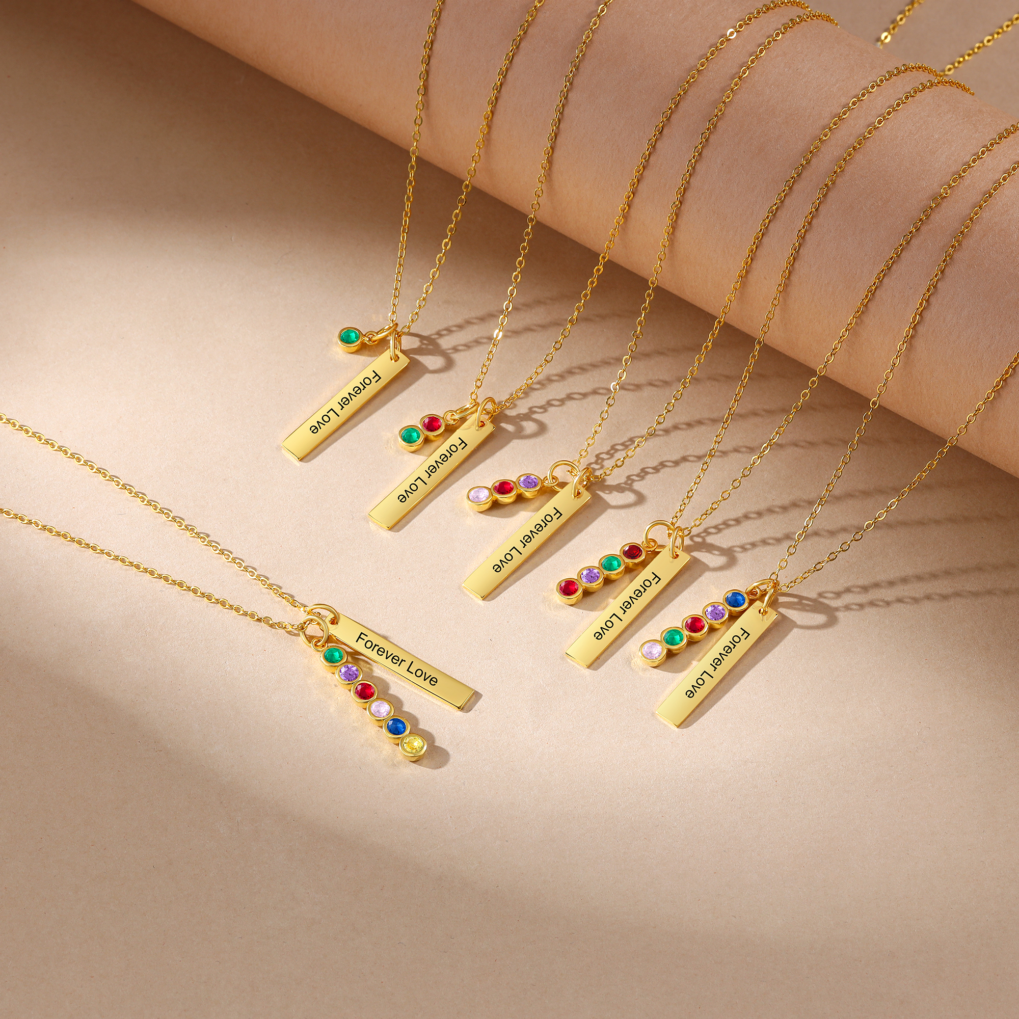 Personalised Bar Pendant Necklace Custom 1 Birthstone & 1 Text Necklace Birthday Gift for Her-Jessemade AU