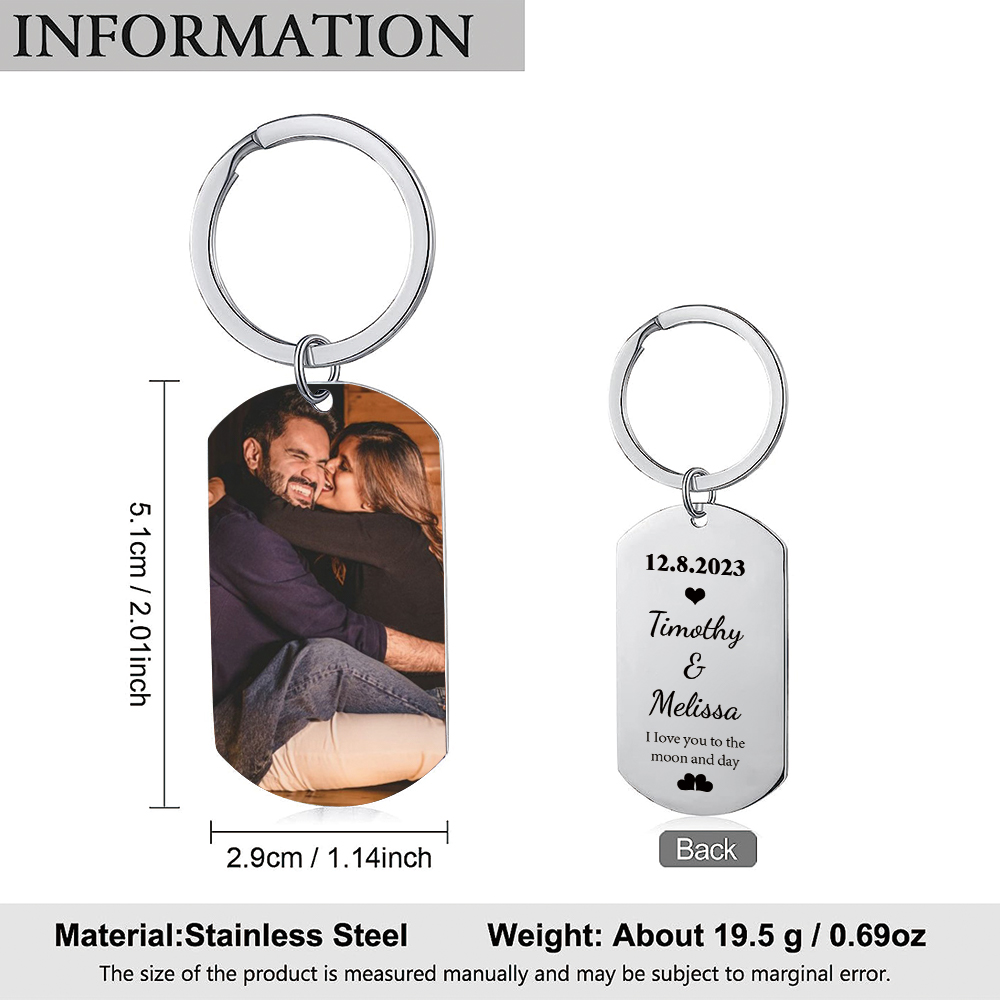 Couple Photo Keychain Customised 2 Names & Date Keyring Valentine's Day Gifts - I Love You To The Moon And Day-Jessemade AU