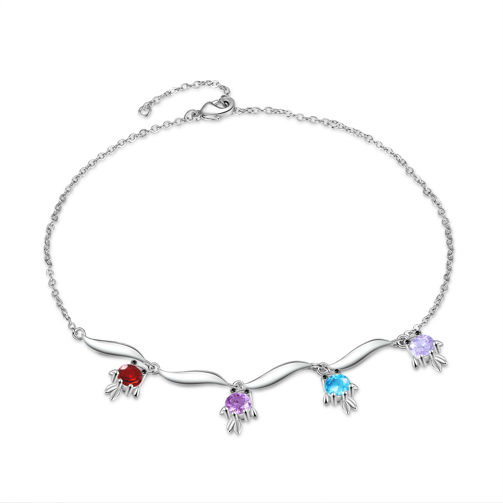 4 Names -Personalised Women's Anklet Customised Birthstones & Names Anklet Fish Anklet Birthday Gift for Her-Jessemade AU
