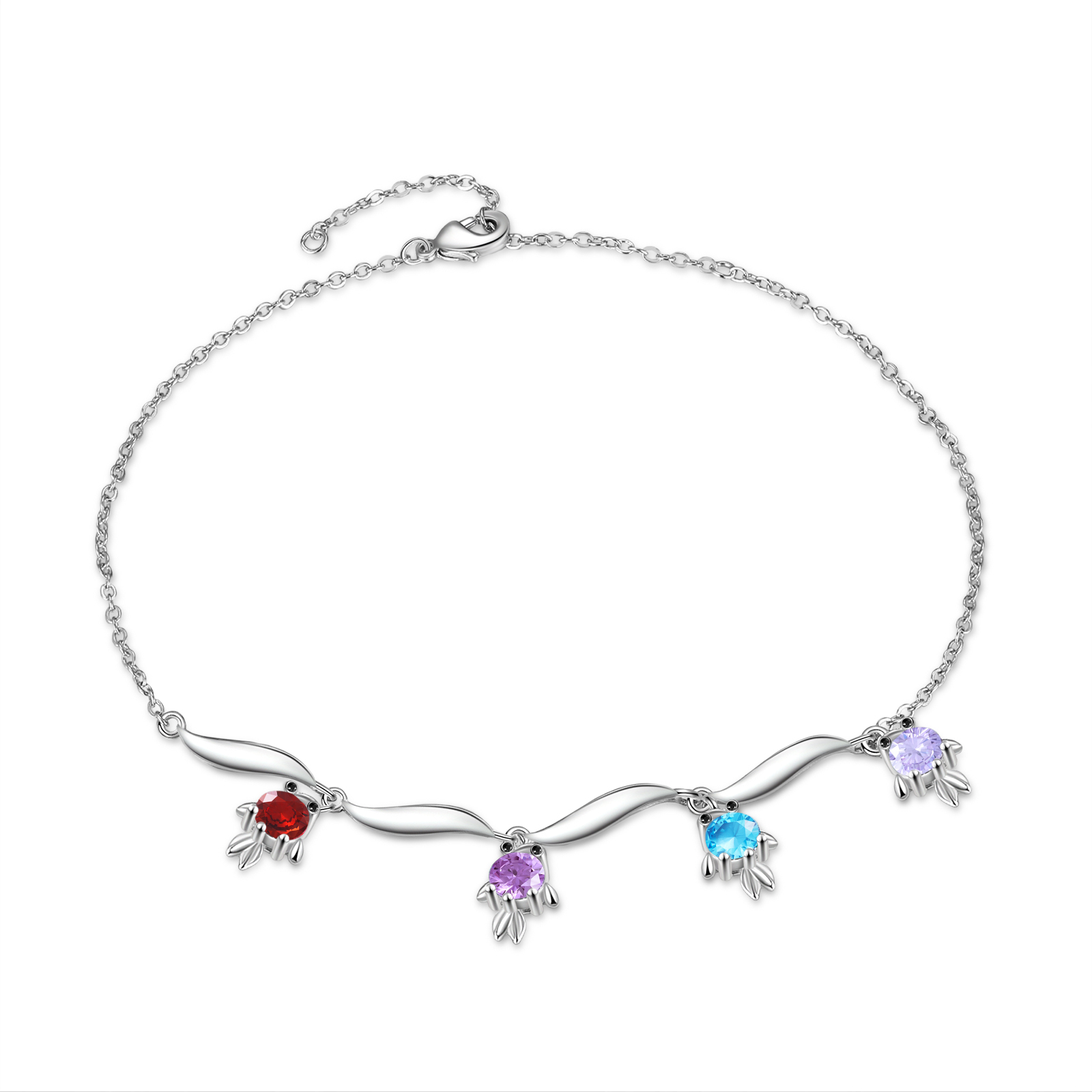 4 Names -Personalised Women's Anklet Customised Birthstones & Names Anklet Fish Anklet Birthday Gift for Her-Jessemade AU
