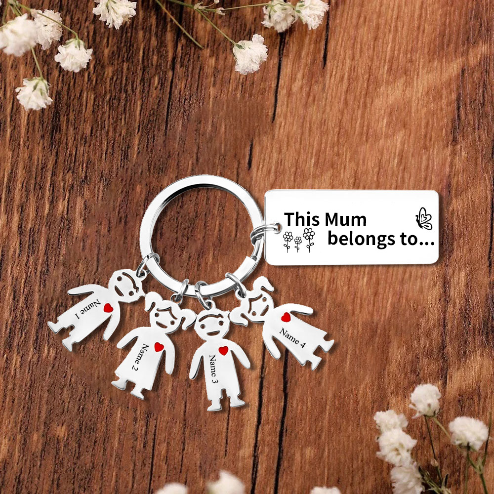 4 Names - Personalised Keychain with Kid Charms Engraved Names Keychain Mother's Day Gift for Mum/Nan-Jessemade AU