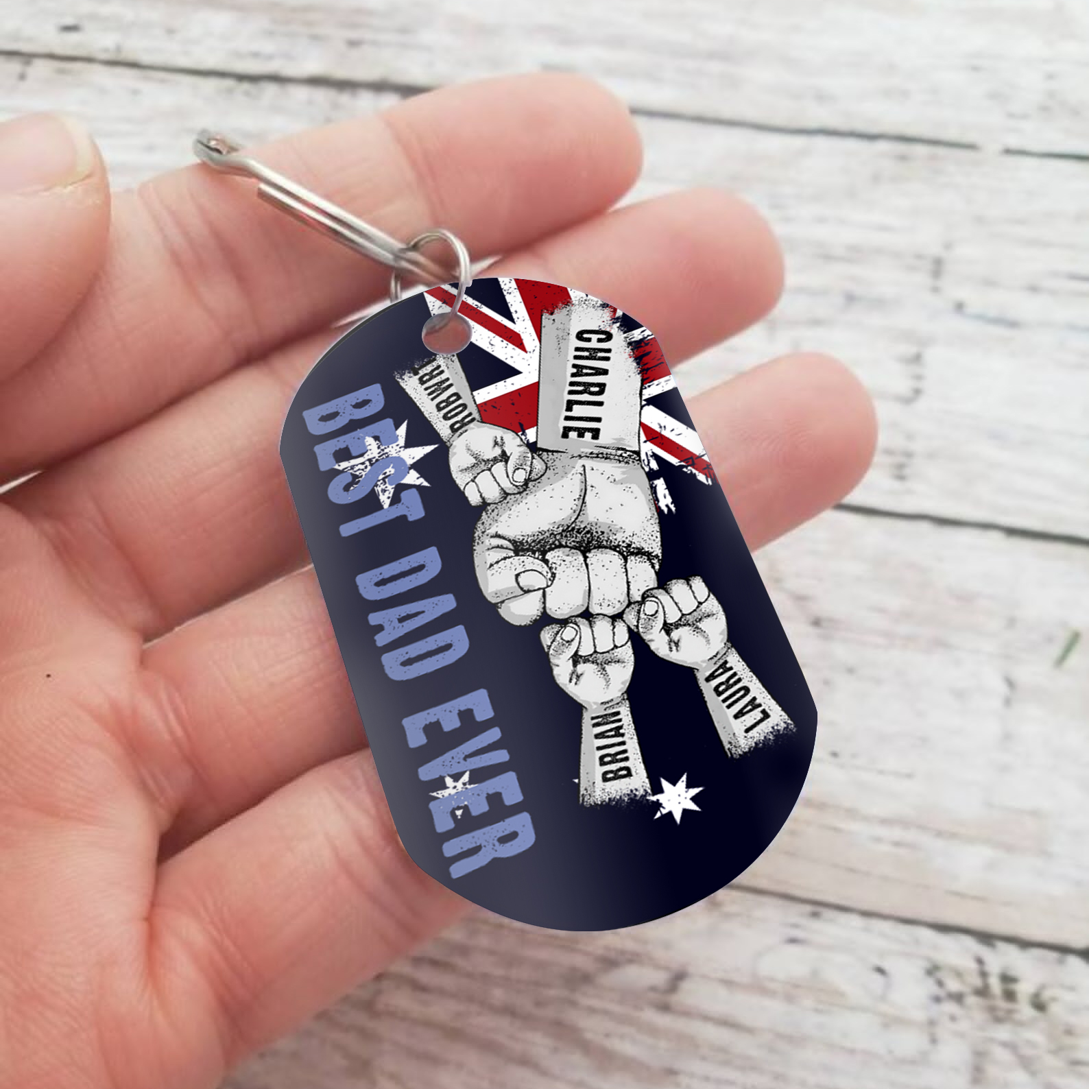 Personalised 4 Names Australian Flag Keychain Fist Bump Keychain Father's Day Gift - Best Dad Ever-Jessemade AU