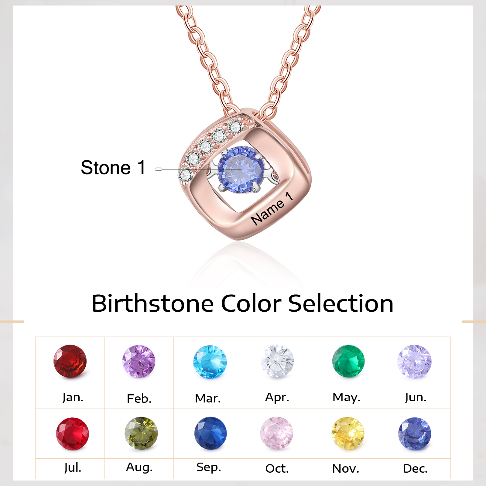 Custom Family Necklace with 1 Birthstone Engraving Names Dancing Stone Necklace-Jessemade AU