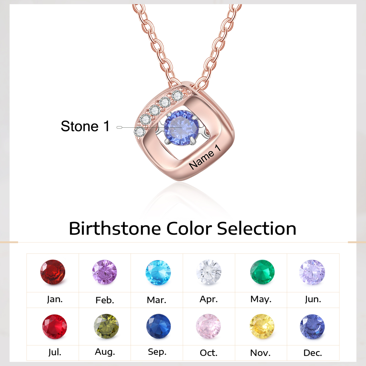 Custom Family Necklace with 1 Birthstone Engraving Names Dancing Stone Necklace-Jessemade AU