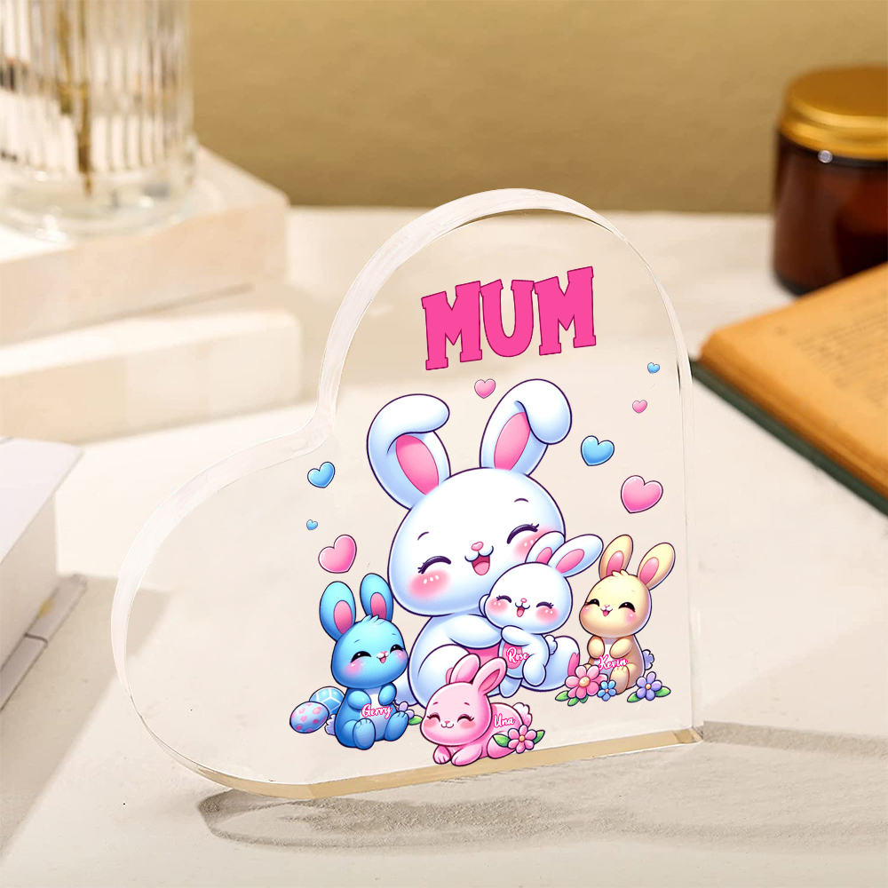 Personalised Text Acrylic Heart Keepsake Custom 4 Names Ornament Bunny Family Gifts For Mother/Grandma-Jessemade AU