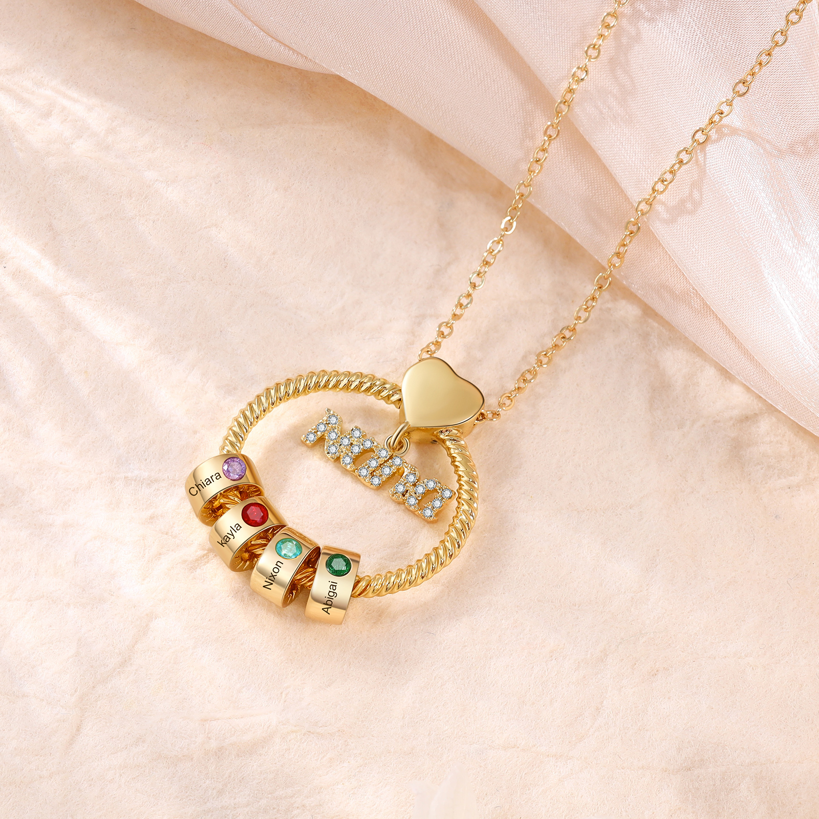 4 Names - Personalised Nana Necklace Custom Names & Birthstones Circle Pendant Necklace Gift for Grandma Nana-Jessemade AU