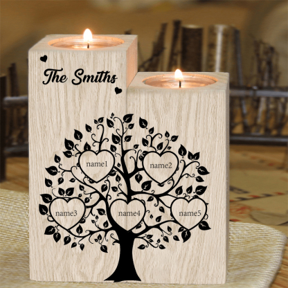 Family Name Wooden Heart Candle Holder Custom 5 Names Family Tree Candlesticks-Jessemade AU