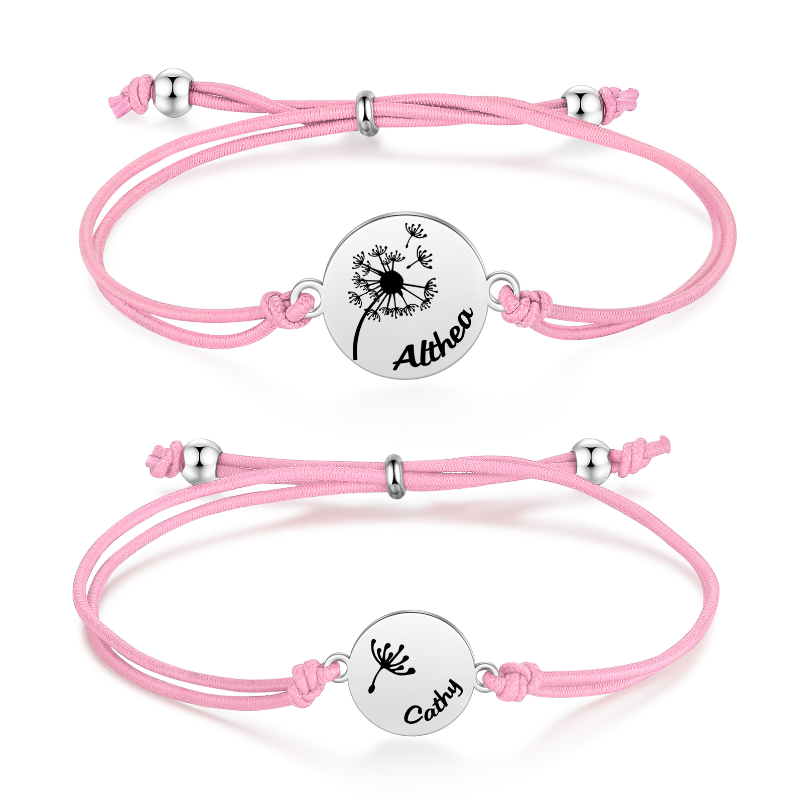 2 Pcs Dandelion Bracelet Set Custom 2 Names Adjustable Bracelets Back to School Gifts for Daughter-Jessemade AU