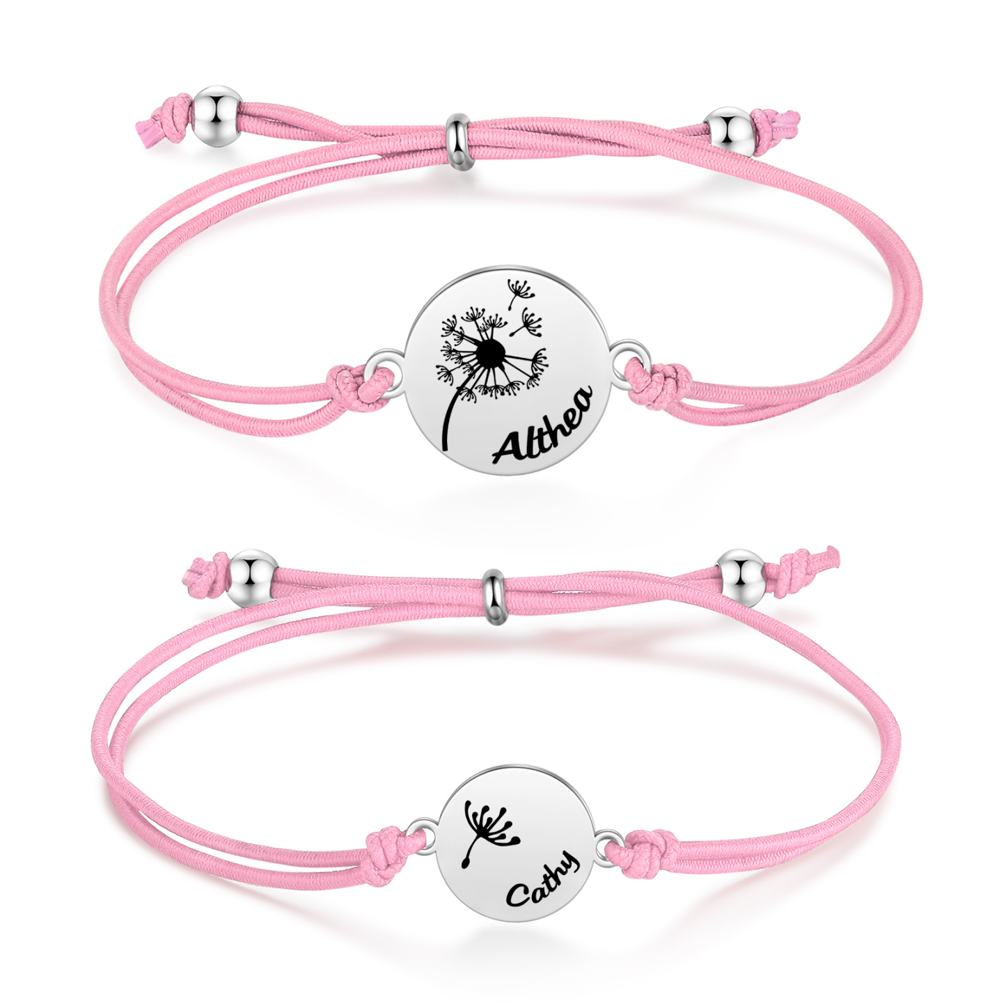 2 Pcs Dandelion Bracelet Set Custom 2 Names Adjustable Bracelets Back to School Gifts for Daughter-Jessemade AU