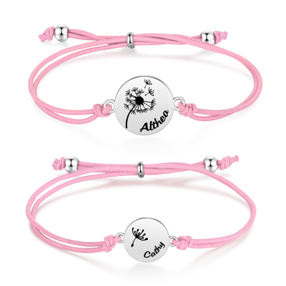 2 Pcs Dandelion Bracelet Set Custom 2 Names Adjustable Bracelets Back to School Gifts for Daughter-Jessemade AU