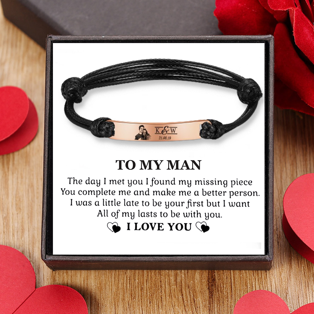 Personalised Couple Photo Bracelet Custom 2 Letters & Date Bracelet Adjustable String-Jessemade AU