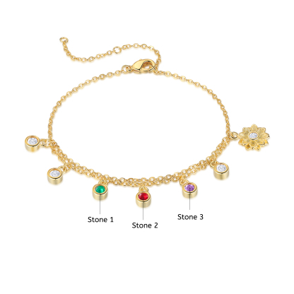 Personalised Women's Bracelet Custom 3 Birthstones Bracelet Gold Adjustable Bracelet Mother's Day Gift for Her-Jessemade AU