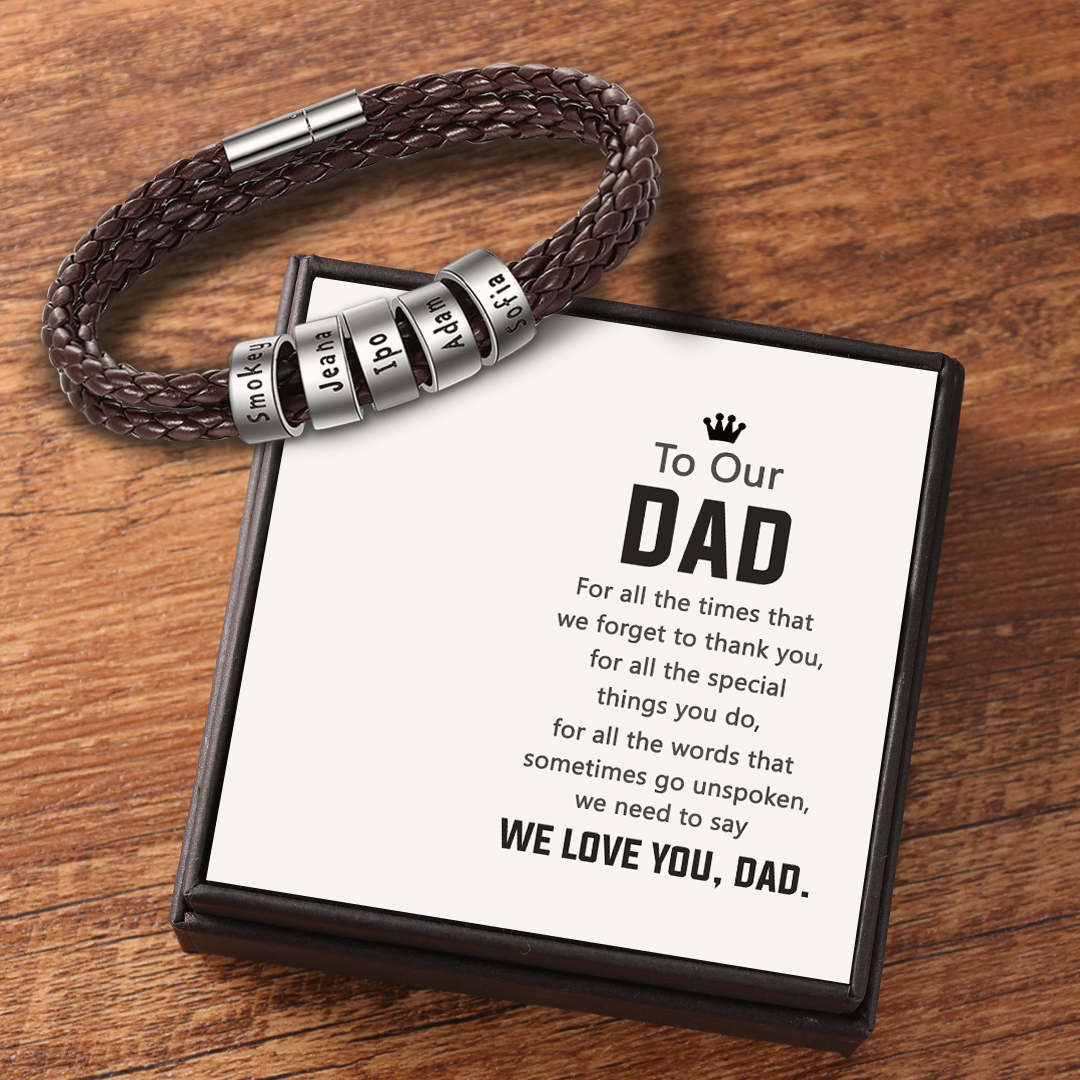 Leather Braided Bracelet Men Bracelets Personalised 5 Names 5 Beads Gifts For Dad-Jessemade AU
