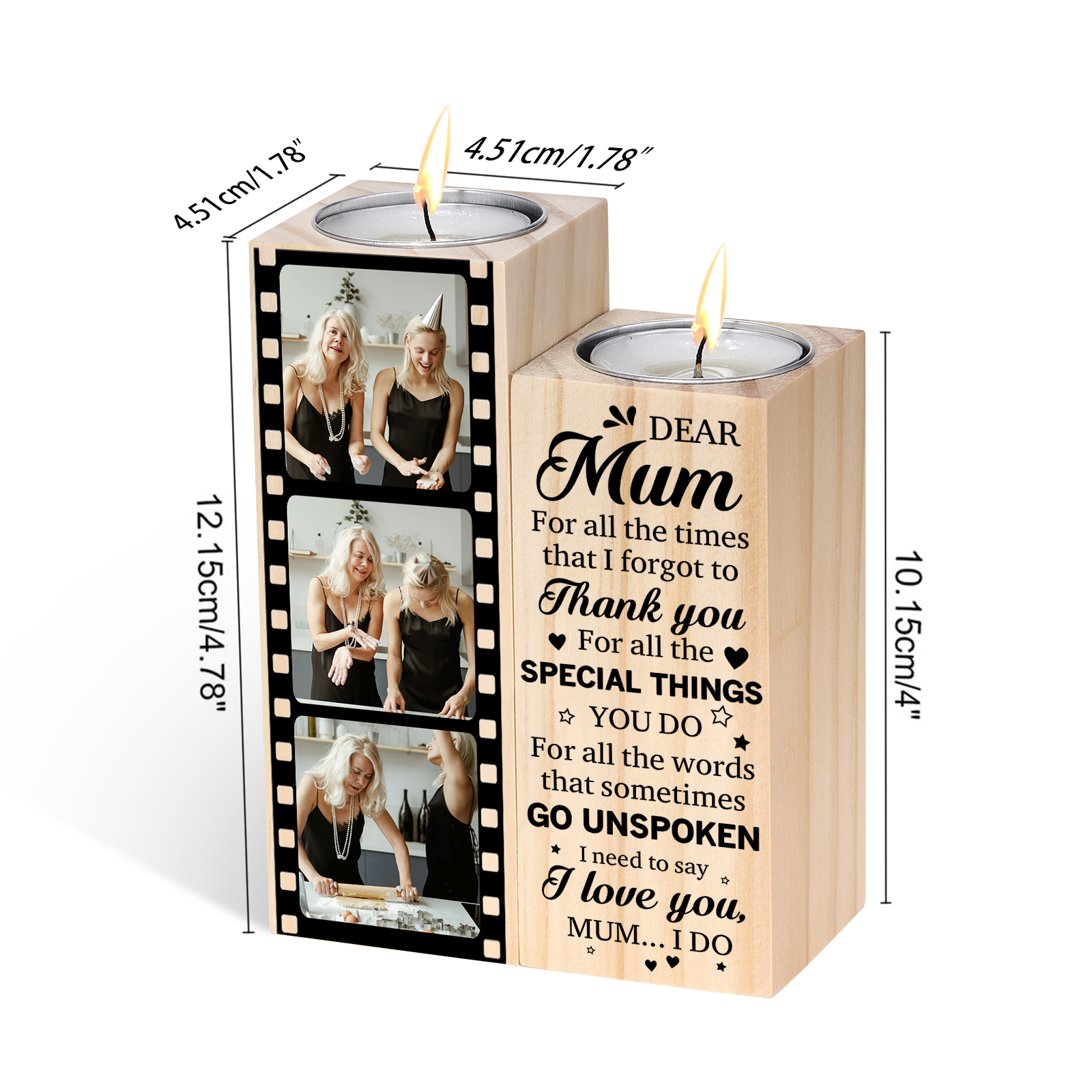 To My Mum/Mom Candle Holder Custom 3 Photos Wooden Candlestick - For All The Times I Forgot To Thank You-Jessemade AU