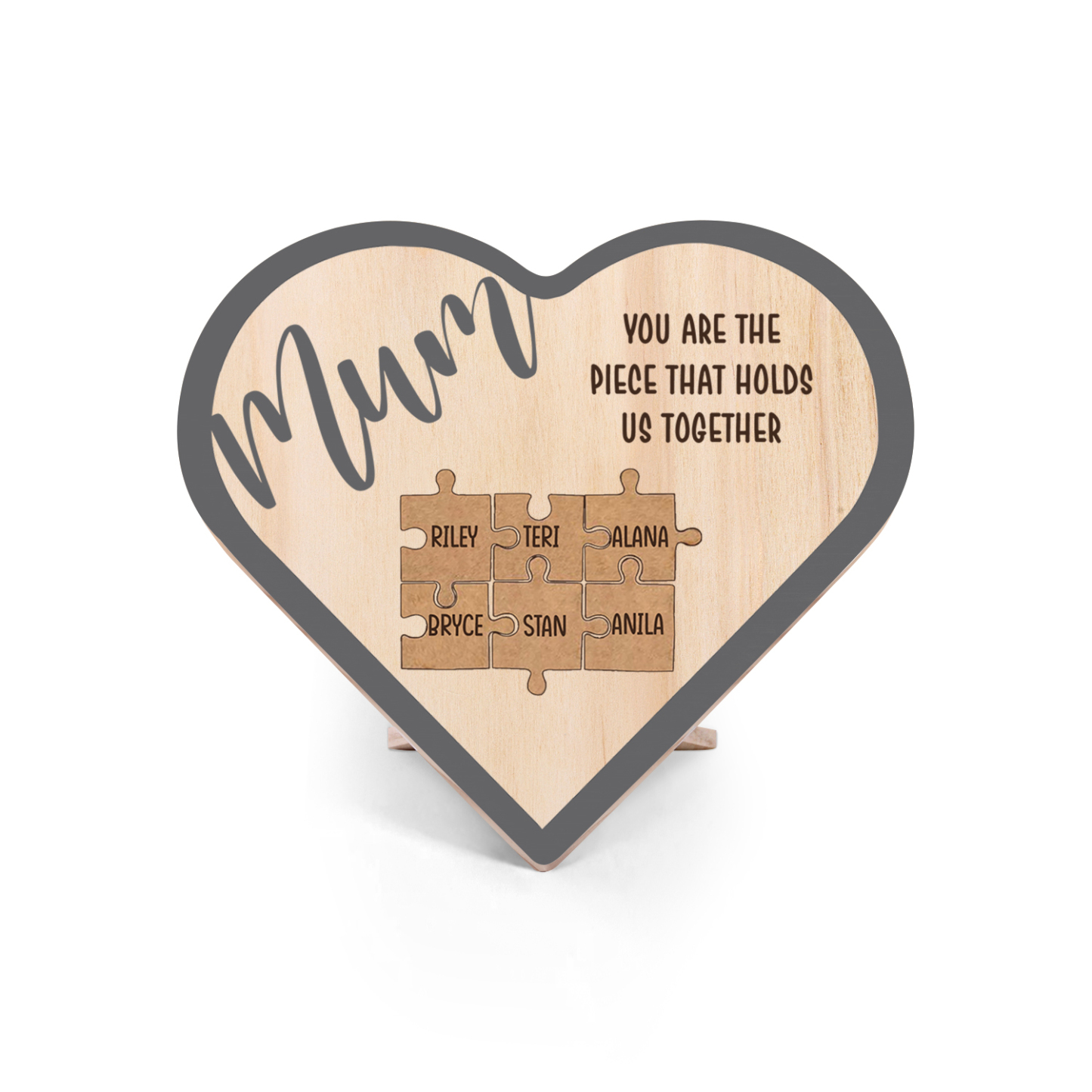 To Mum Personalised Wooden Puzzle Heart Keepsake Desktop Ornament Custom 6 Names Mothers Gifts-Jessemade AU