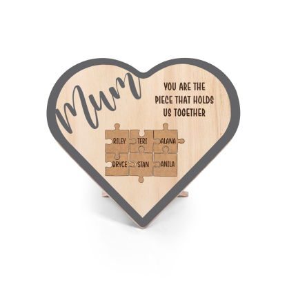 To Mum Personalised Wooden Puzzle Heart Keepsake Desktop Ornament Custom 6 Names Mothers Gifts-Jessemade AU