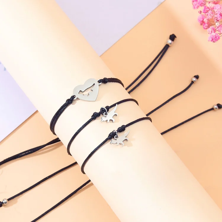3 Pcs Back To School Heart Dinosaur Bracelet Set Adjustable Bracelets Gift With Gift Card Set For Kids-Jessemade AU
