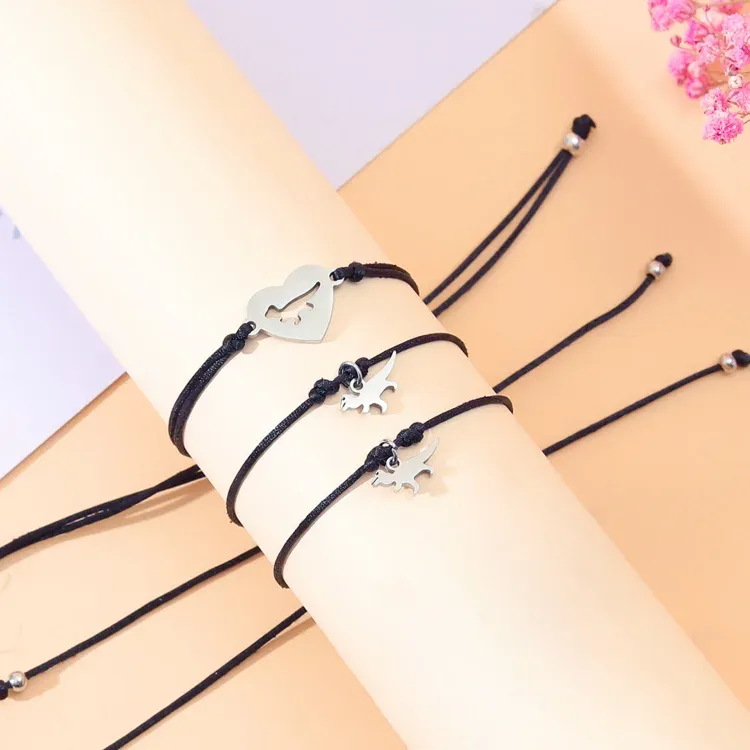 3 Pcs Back To School Heart Dinosaur Bracelet Set Adjustable Bracelets Gift With Gift Card Set For Kids-Jessemade AU