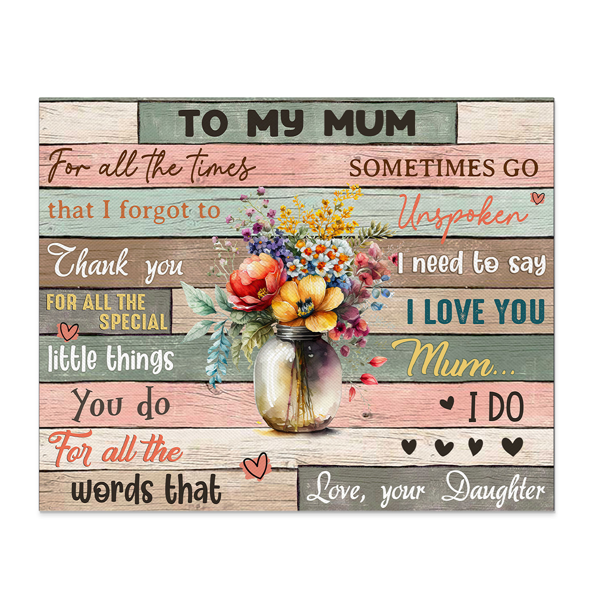 To My Mum Flowers Vase Picture Board Keepsake Wood Signs Photo Frame-Jessemade AU
