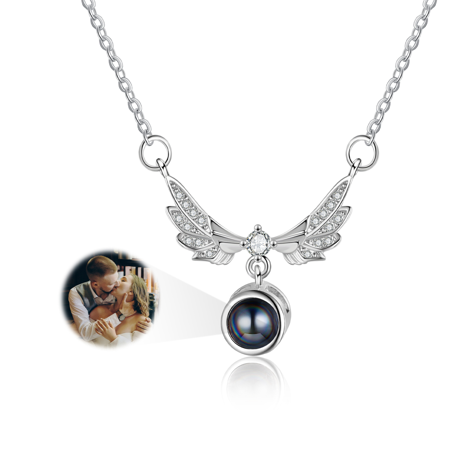Personalised Wing Pendant Couple Necklace Set Custom Photo Projection Necklace Romantic Gifts For Him/Her-Jessemade AU