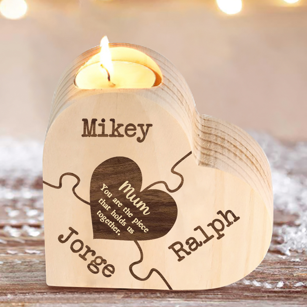 To My Mum Personalised 3 Names Puzzle Candle Holder Wooden Candlestick "You Are The Piece That Holds Us Together"-Jessemade AU
