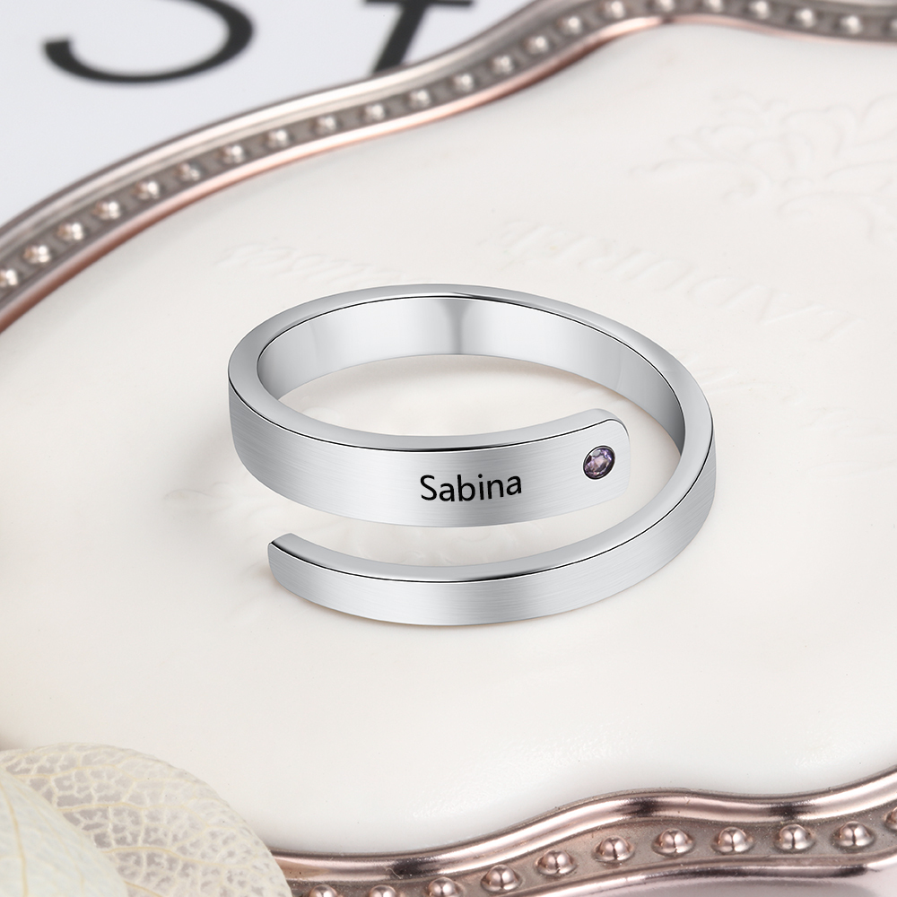 Personalised Ring With 1 Birthstone Engraved Names Ring Gift For Women-Jessemade AU