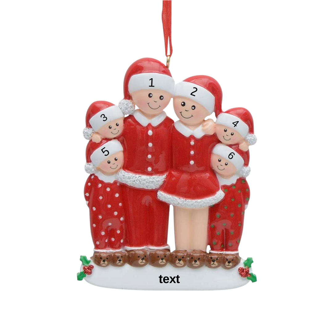 6 Names - Personalized Wooden Christmas Ornaments Custom Name & Text Christmas Pajama Party Pendants Family of 6 Gift For Family-Jessemade AU