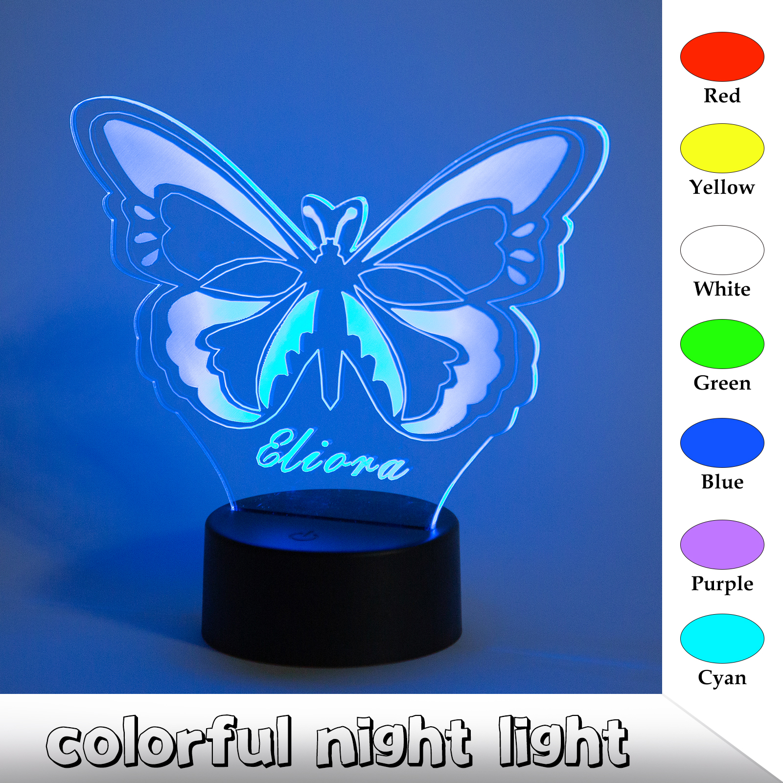 Personalised Butterfly Name Night Light Engraved Lamp-Jessemade AU
