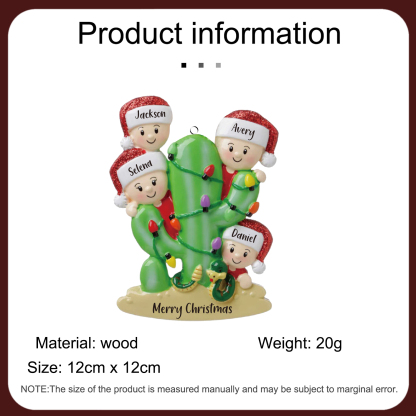 4 Names - Personalised Cactus Ornament Customised Name & Text Christmas Tree Wooden Decor Gift for Family and Friends-Jessemade AU