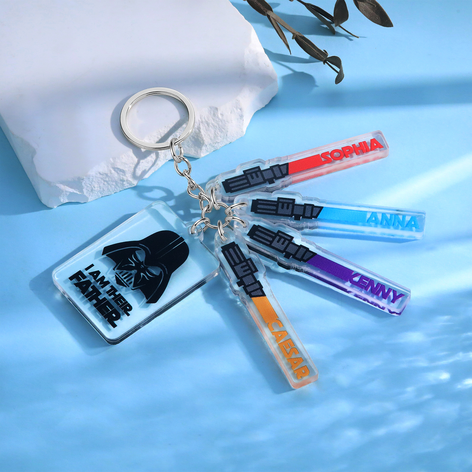 4 Names - Personalised Text & Name Acrylic Keychain Star Wars Gifts for Father/Grandpa-Jessemade AU