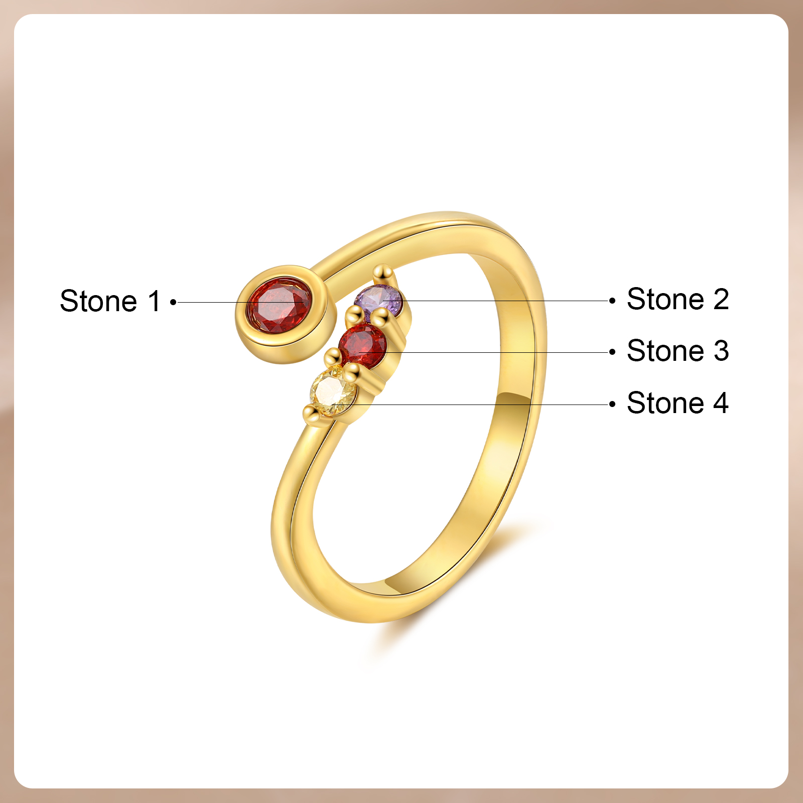 Personalised Women's Ring Custom 4 Birthstones Open Ring Birthday Gift for Ladies Girls-Jessemade AU