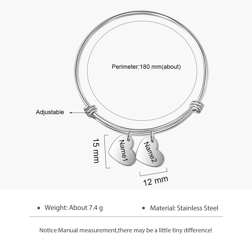 Jessemade Personalised 2 Names-Hearts Bracelet For Her-Jessemade AU