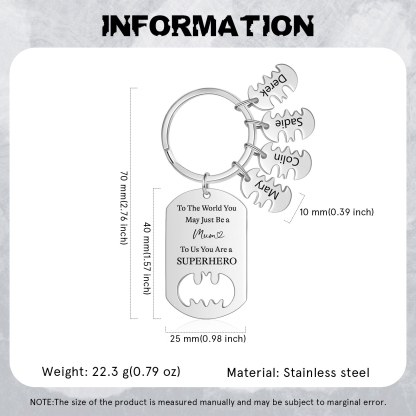 You Are A Superhero Keychain Personalised 4 Names Bat Keychain Engraved Gift for Dad/Grandpa/Grandad/Mom/Mum-Jessemade AU