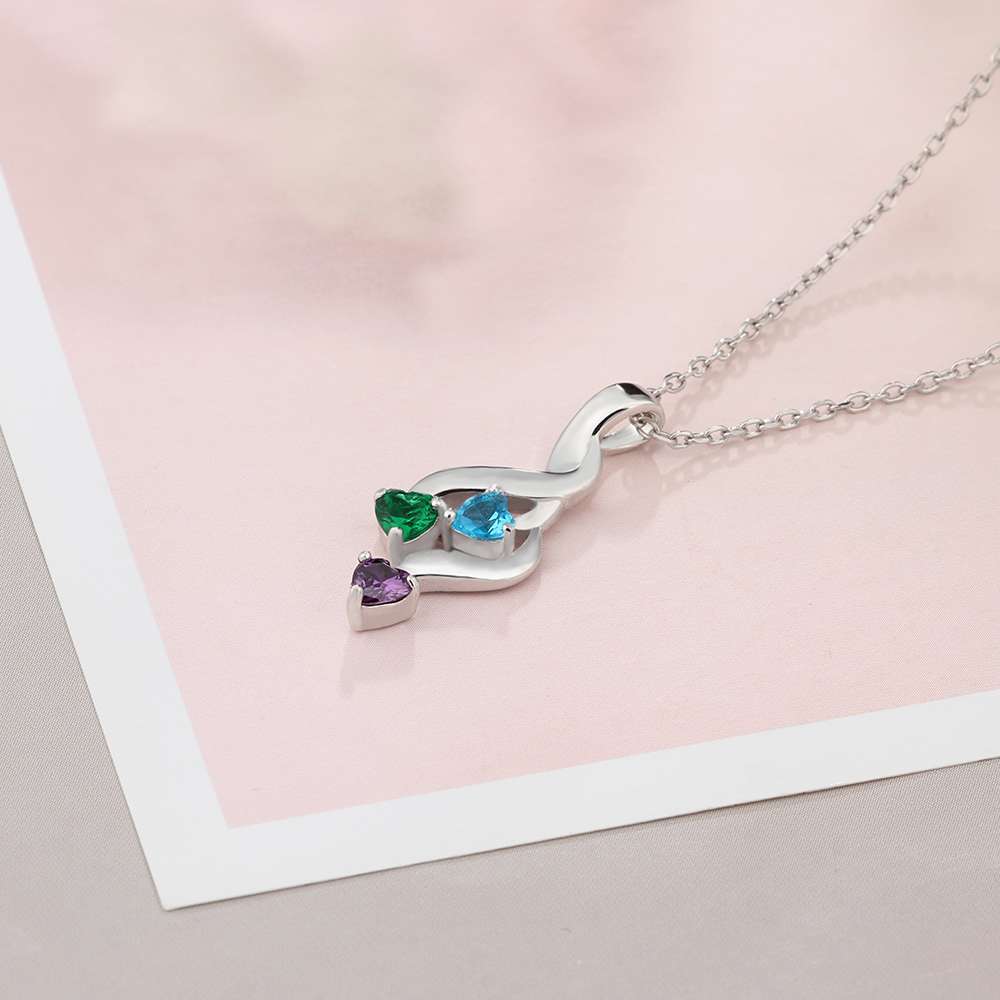 Personalised Necklace With 3 Heart Birthstones Engraved Names Gift For Women-Jessemade AU