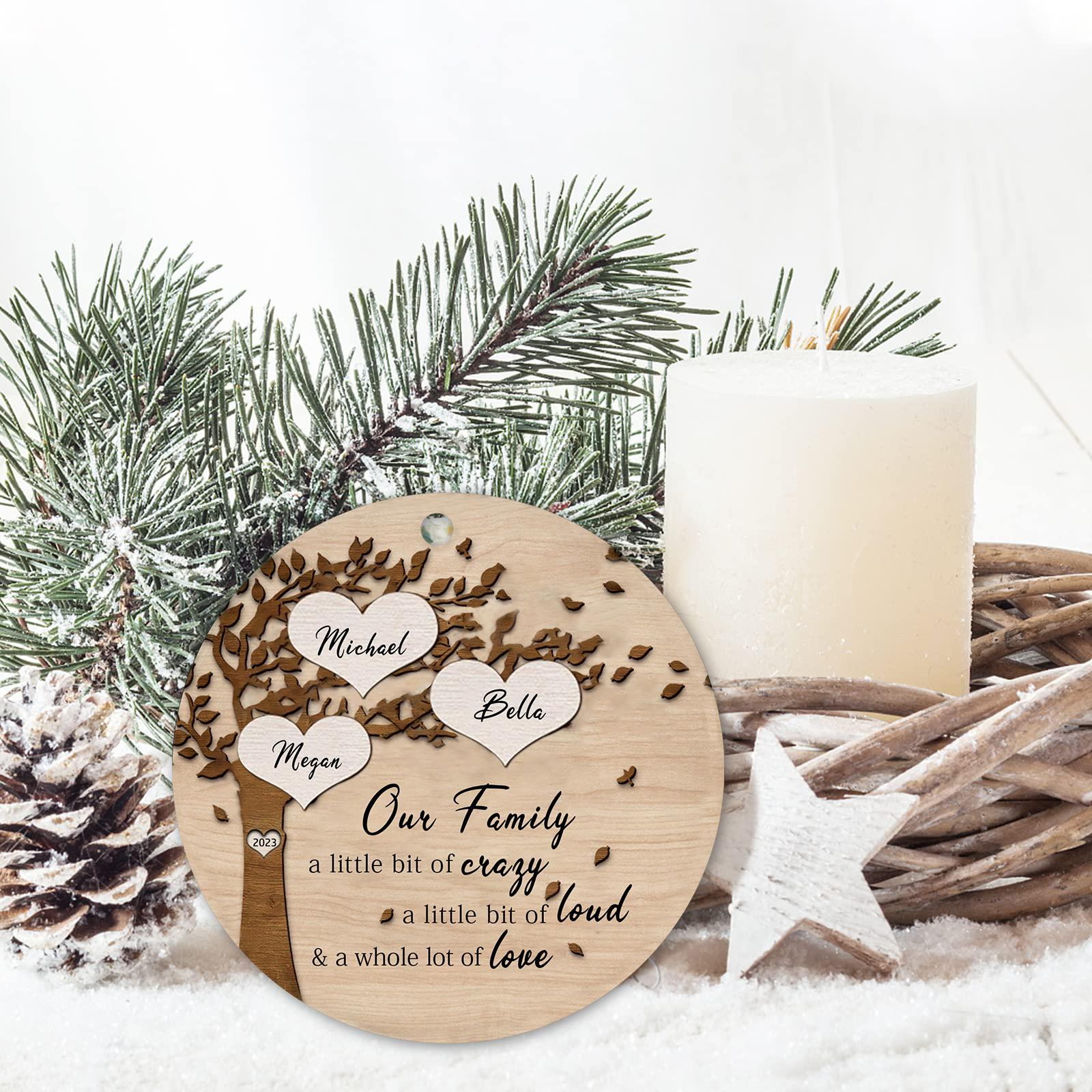 3 Names - Personalised Christmas Tree Ornaments Tree of Life Pendant with Name Wooden Gifts for Family and Friends-Jessemade AU