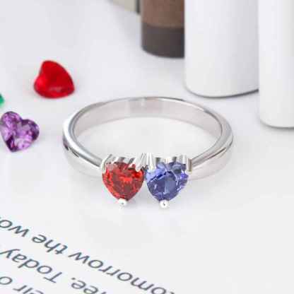 S925 Silver Ring Personalised 2 Birthstones Mothers Ring With Names Gifts For Her-Jessemade AU