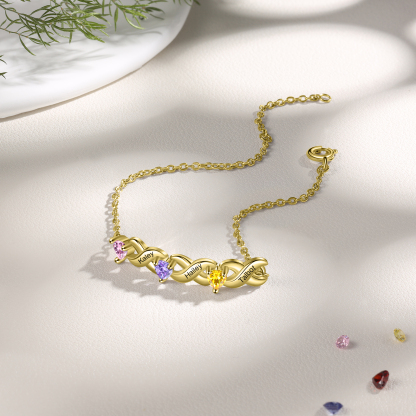 Family Custom Bracelet Heart Personalised with 3 Birthstones Gift Box Set-Jessemade AU