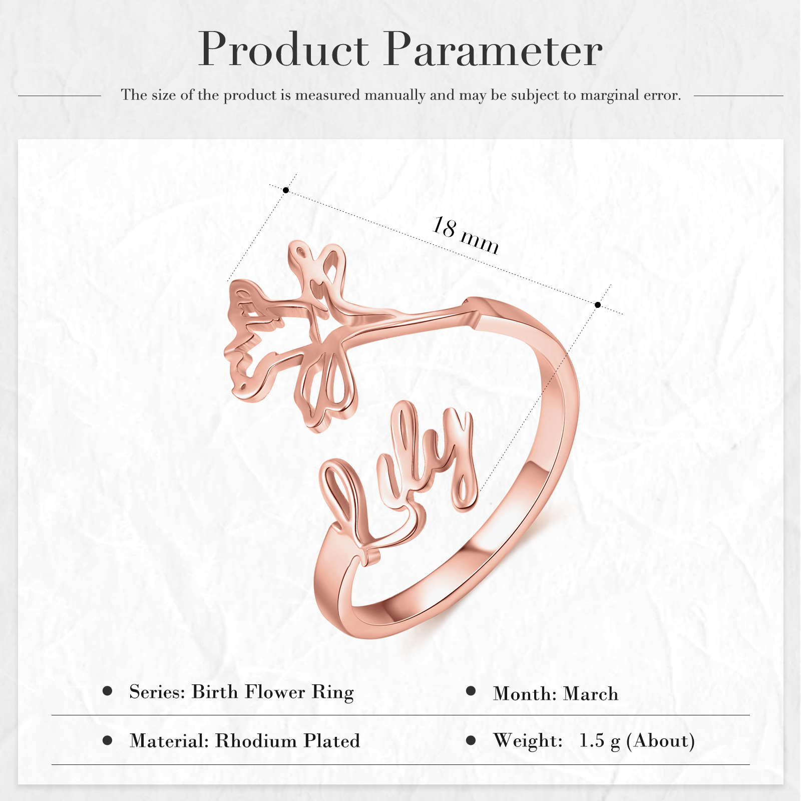 Personalised March Birth Flower Ring With Name Gifts For Her-Jessemade AU