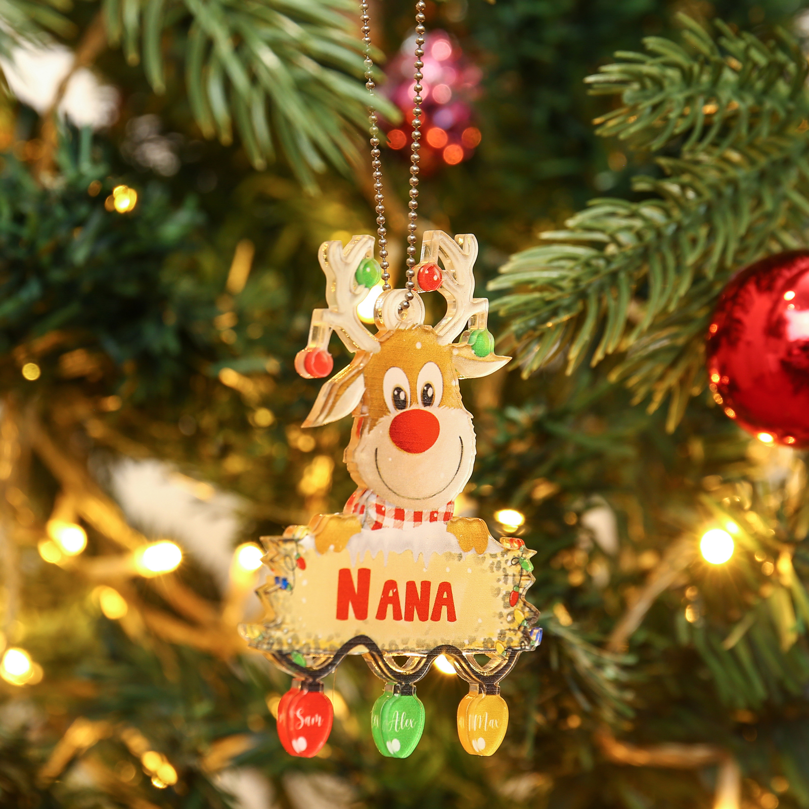 3 Names - Personalised Acrylic Christmas Reindeer Ornaments Customised Text & Name Xmas Decor Gifts for Family-Jessemade AU