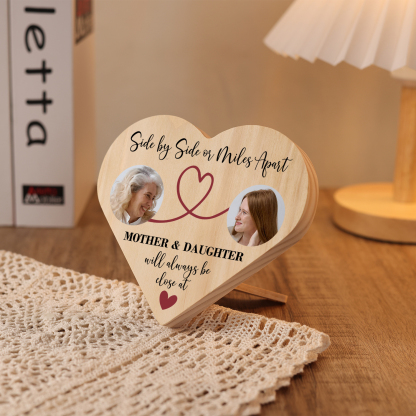 Mother & Daughter Personalised Photo Wooden Heart Keepsake Desktop Ornament Mothers Gifts-Jessemade AU