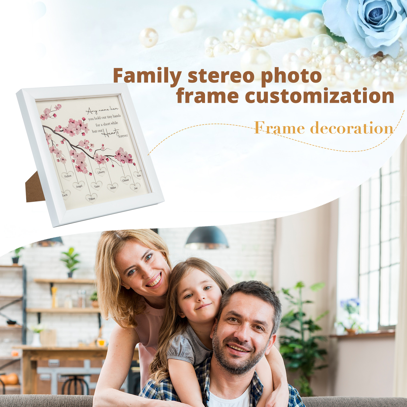 Personalised Flower Family Tree Frame Custom 10 Names LED Night Light-Jessemade AU