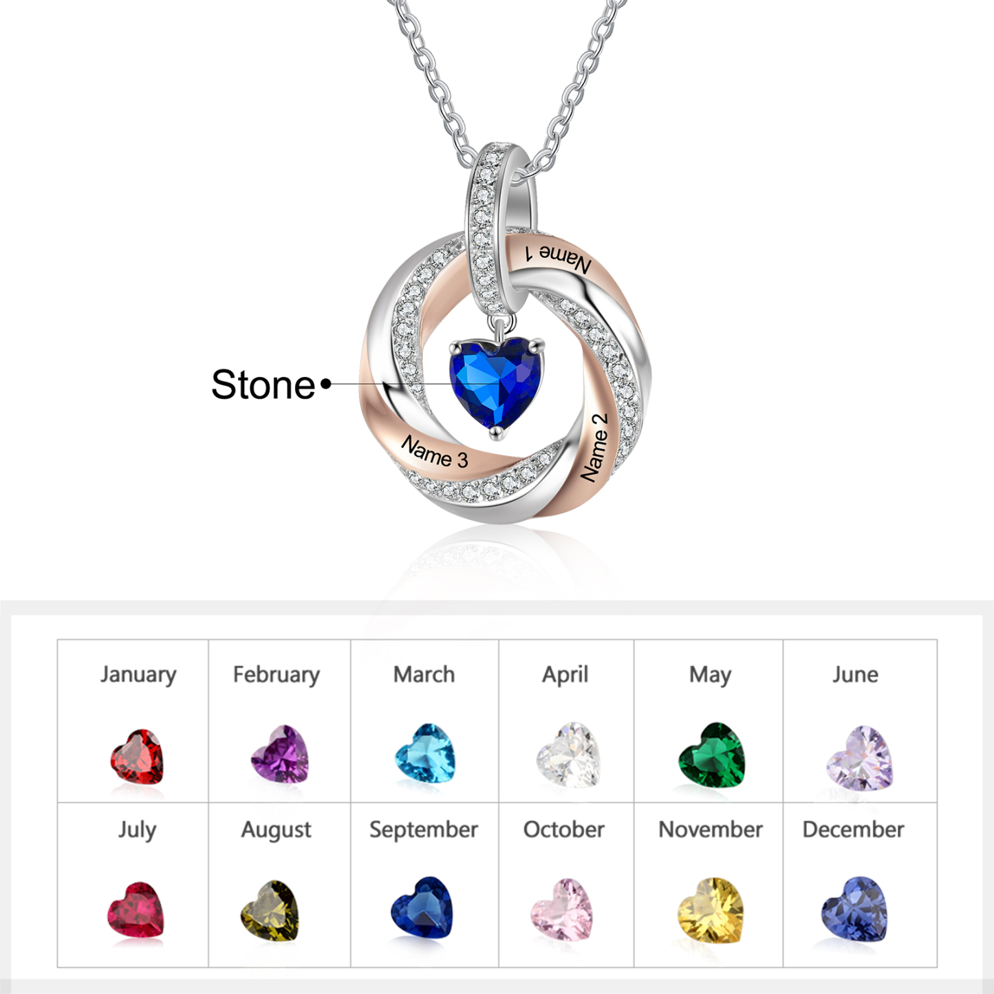 Personalised Necklace With Birthstones Engraved 3 Names Necklace Gifts For Her-Jessemade AU