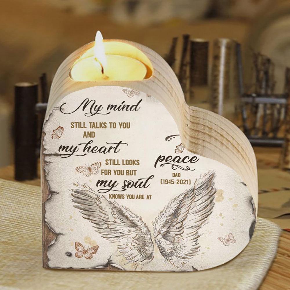 Personalised Wooden Heart Candle Holder Memorial Candlesticks "My mind still talks to you" Gifts For Lost of Loved One-Jessemade AU