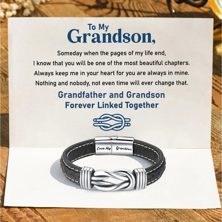 Grandfather and Grandson Forever Linked Together Leather Knot Bracelet Birthday Warm Gift-Jessemade AU