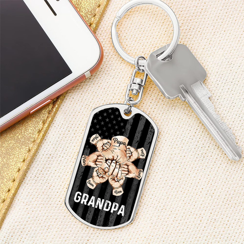 Custom Fist Bump Keychain Engrave 7 Names Family Gifts For Father/Grandpa-Jessemade AU