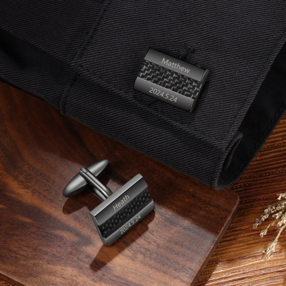 Personalised Men's Cufflinks Custom 2 Names Engraved 2 Dates Metal Cufflinks Wedding Gift for Him-Jessemade AU