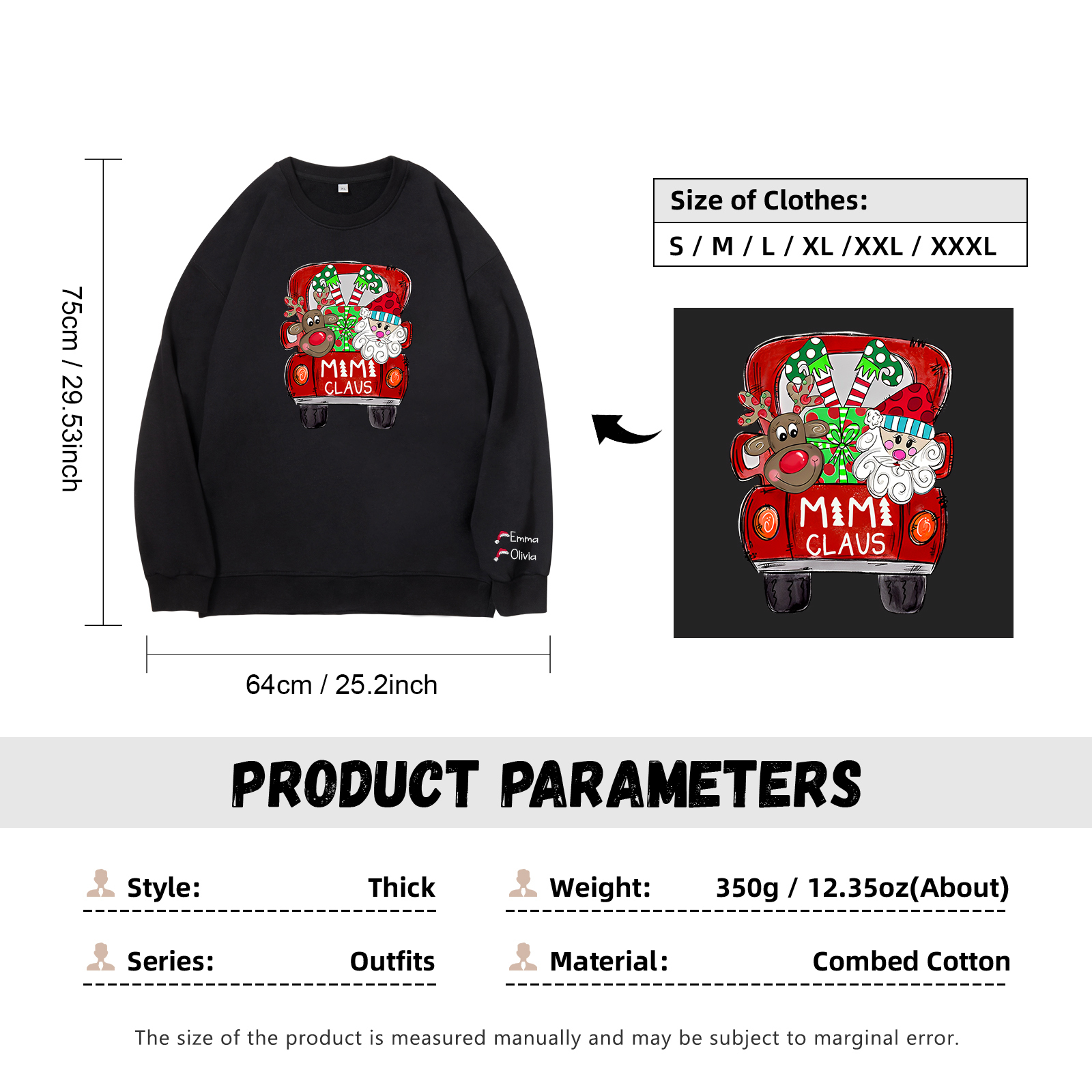2 Names - Personalised Christmas Sweatshirt Custom Name & Text Sweatshirt Mimi Claus Sweatshirt Gift for Family -Jessemade AU