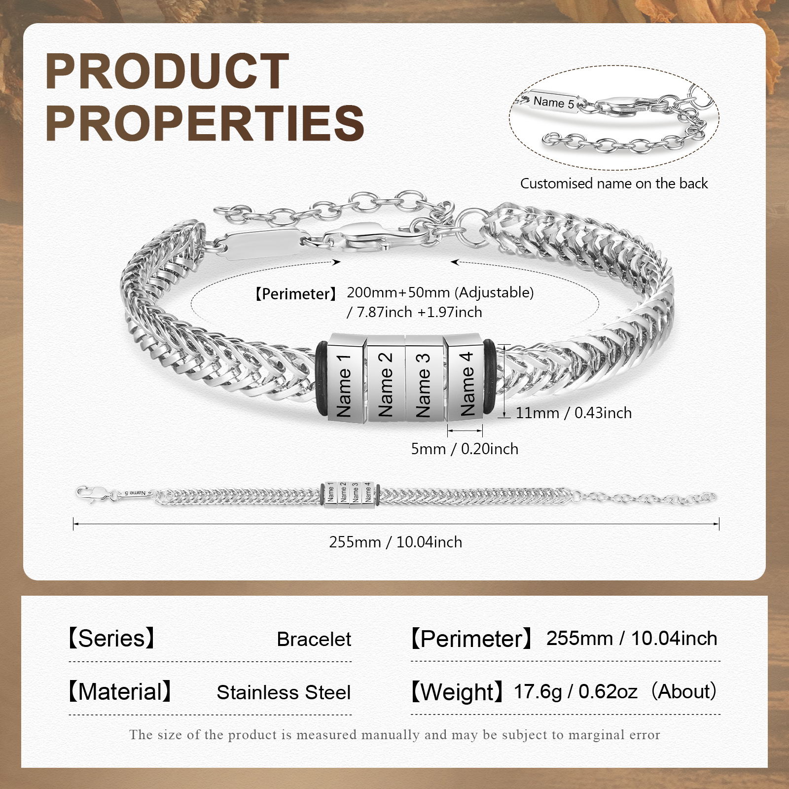 Personalised Men's Beaded Bracelet Custom 5 Names Adjustable Bracelets Stainless Steel Gifts for Him-Jessemade AU