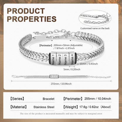Personalised Men's Beaded Bracelet Custom 5 Names Adjustable Bracelets Stainless Steel Gifts for Him-Jessemade AU